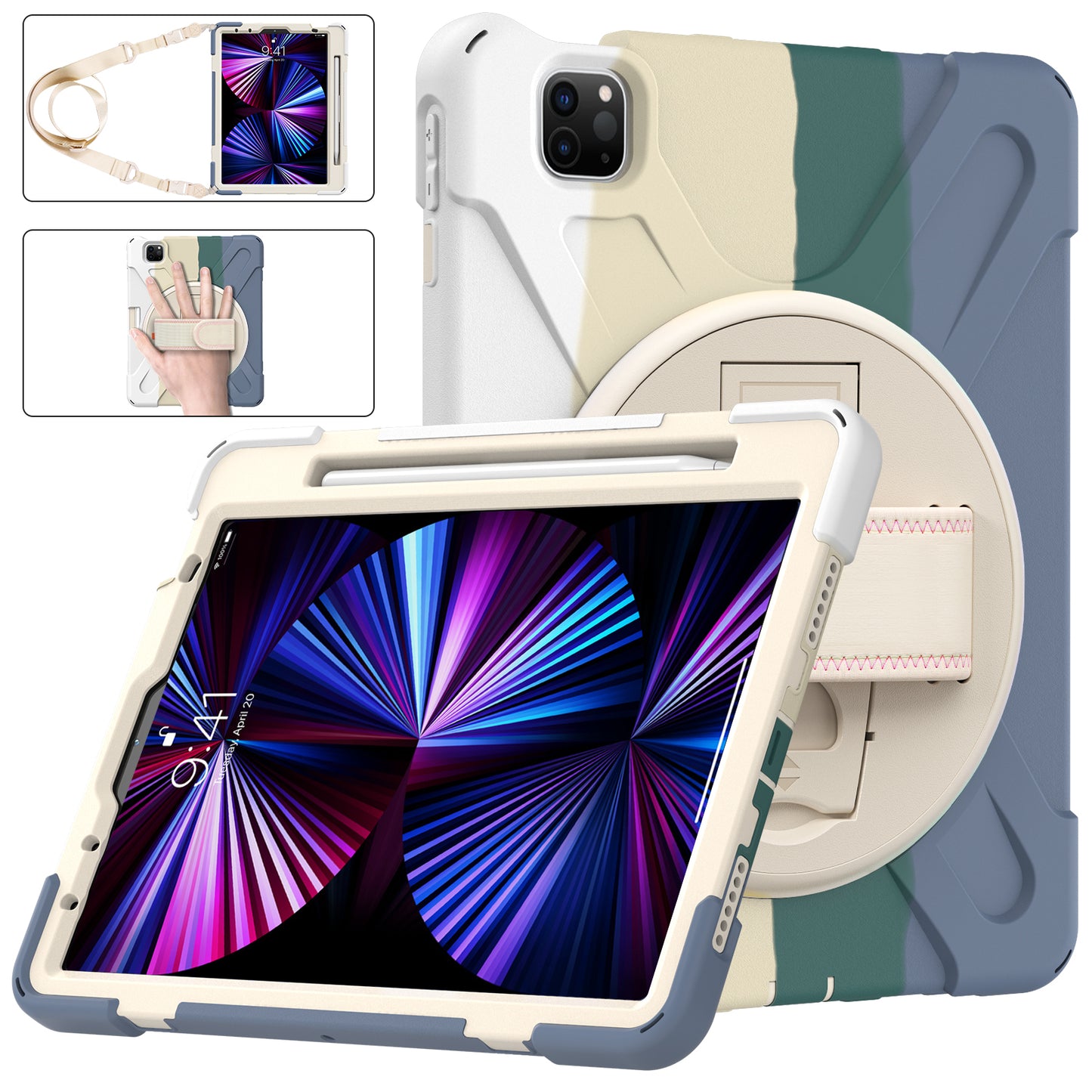 Pirate King iPad Pro 11 (2022) Case 360 Rotating Stand with Hand Holder Shoulder Strap