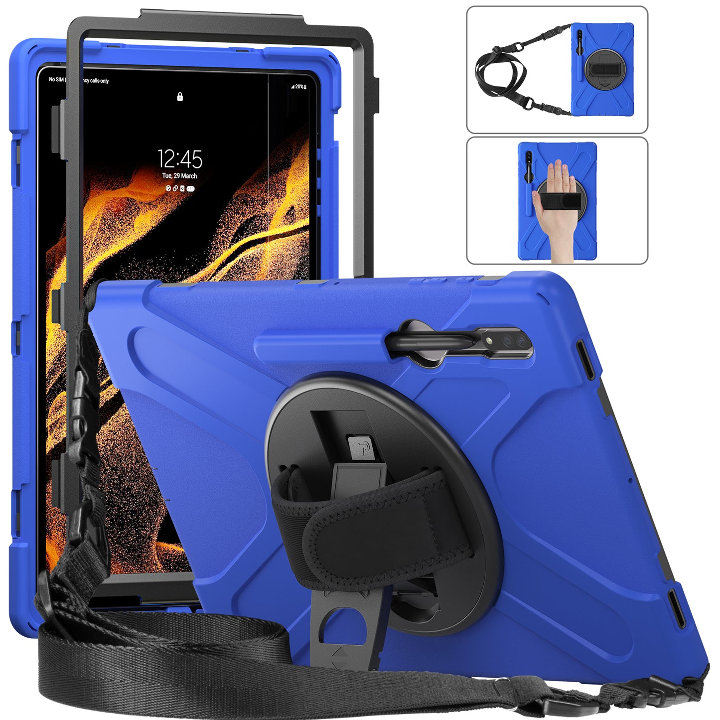 Pirate King Galaxy Tab S8 Ultra Case 360 Rotating Stand with Hand Holder Shoulder Strap