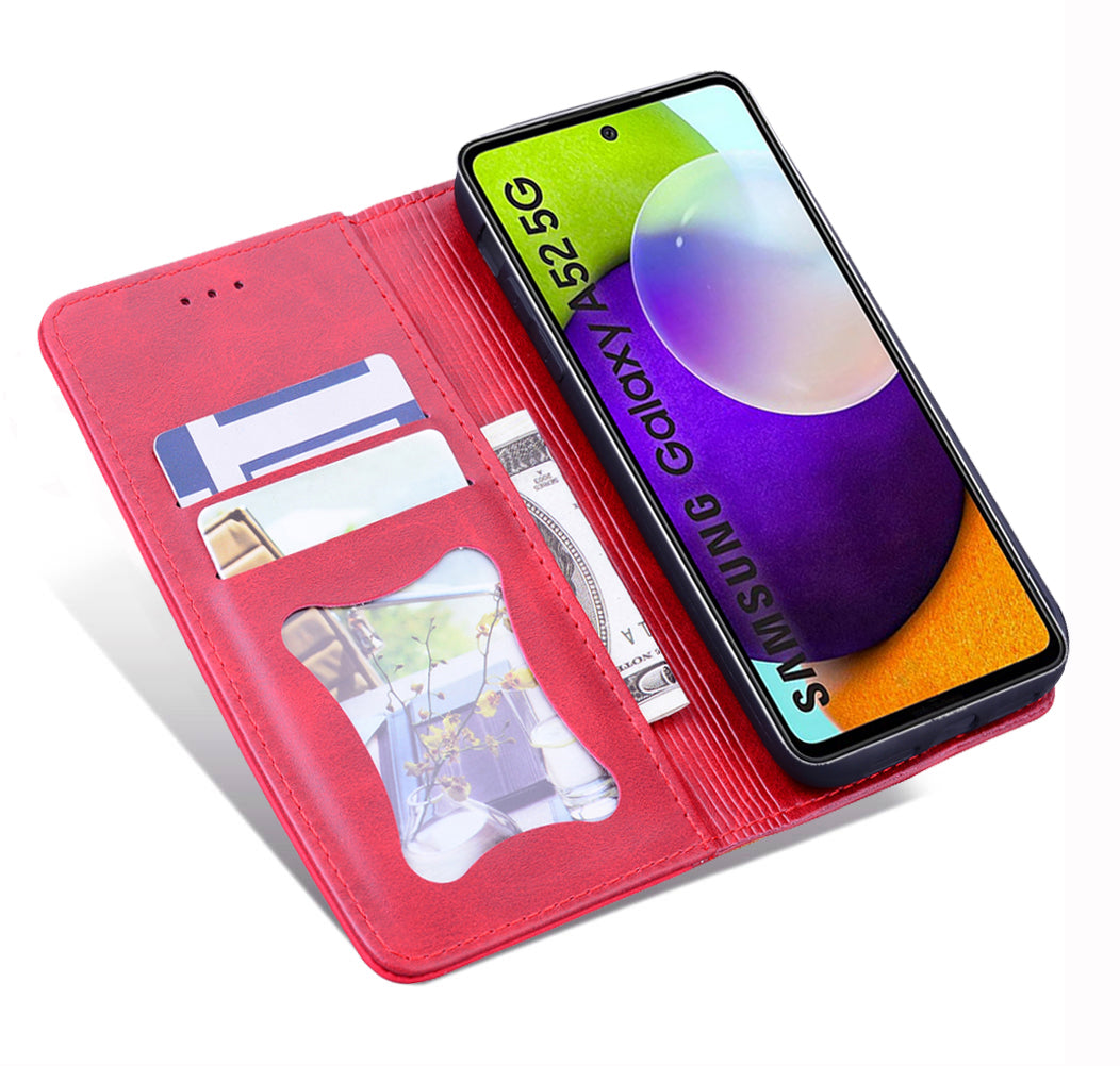 Business Stitching Galaxy A04s Leather Case Homochromatic Retro Wallet Stand