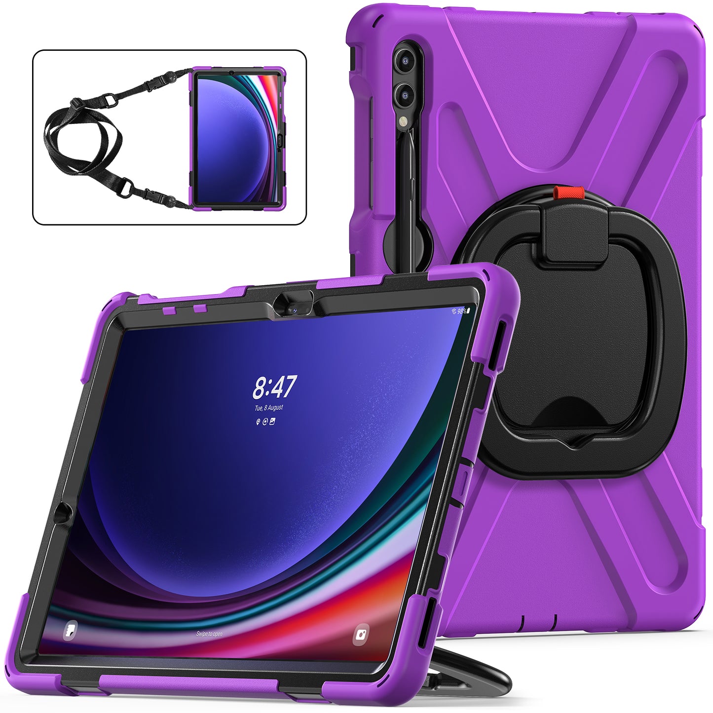 Pirate Box Galaxy Tab S9 FE+ Case Hook Stand Rotating Hand Holder Shoulder Strap