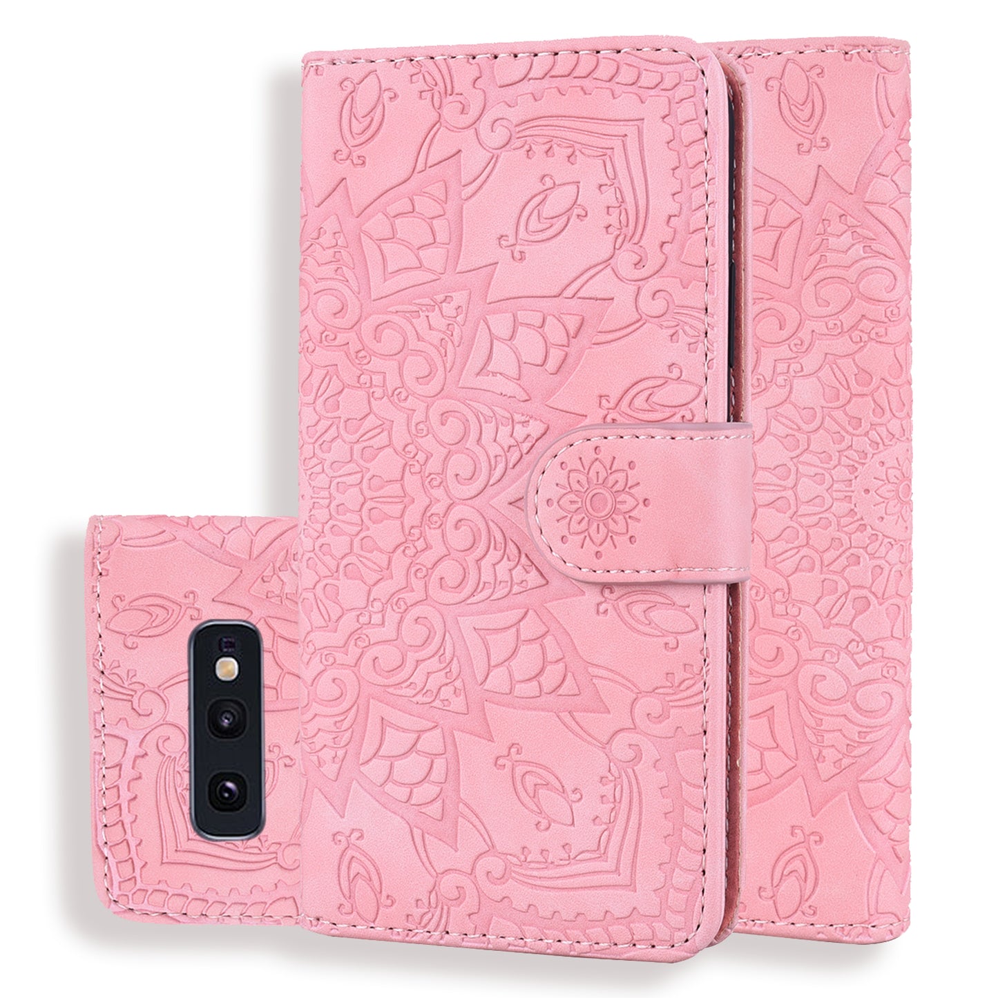 Double Hem Galaxy S10e Leather Case Embossing Sunflower Wallet Foldable Stand