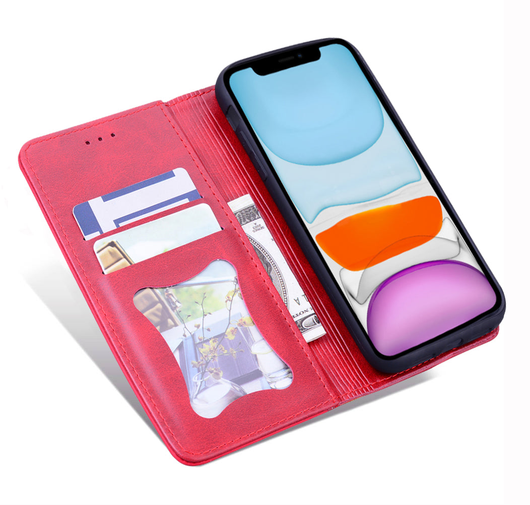 Business Stitching iPhone 12 Leather Case Homochromatic Retro Wallet Stand