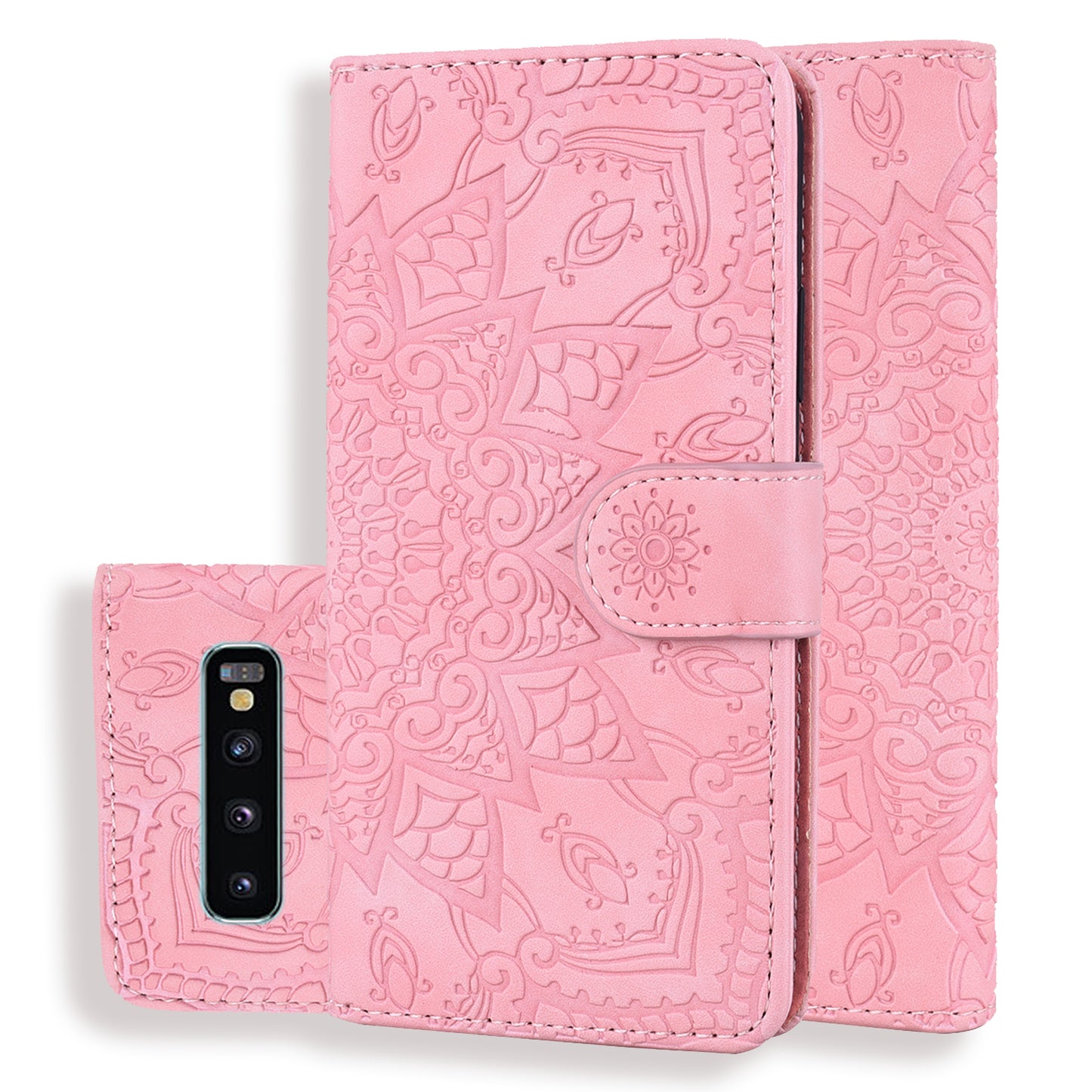 Double Hem Galaxy S10+ Leather Case Embossing Sunflower Wallet Foldable Stand