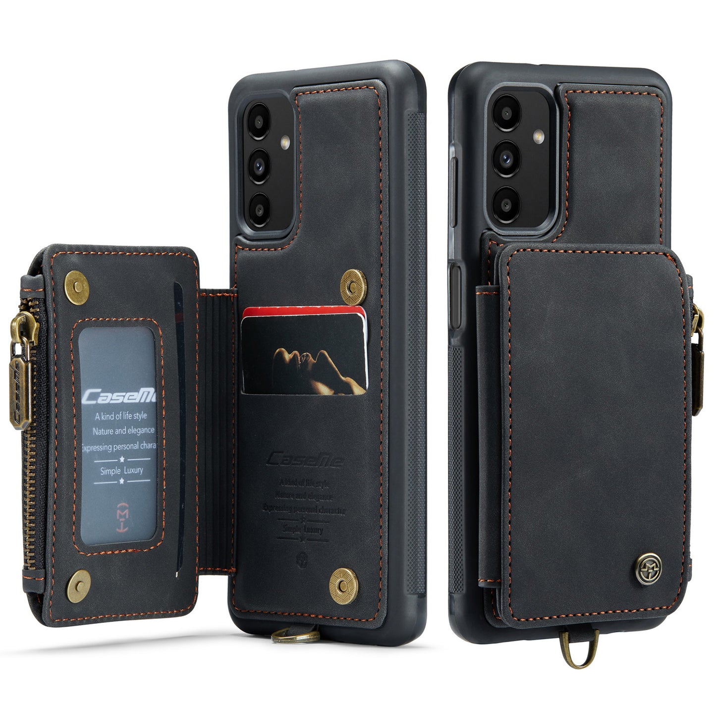 Wrist Strap Anti-theft Galaxy A04 Leather Cover Back RFID Blocking Card Holder Zipper