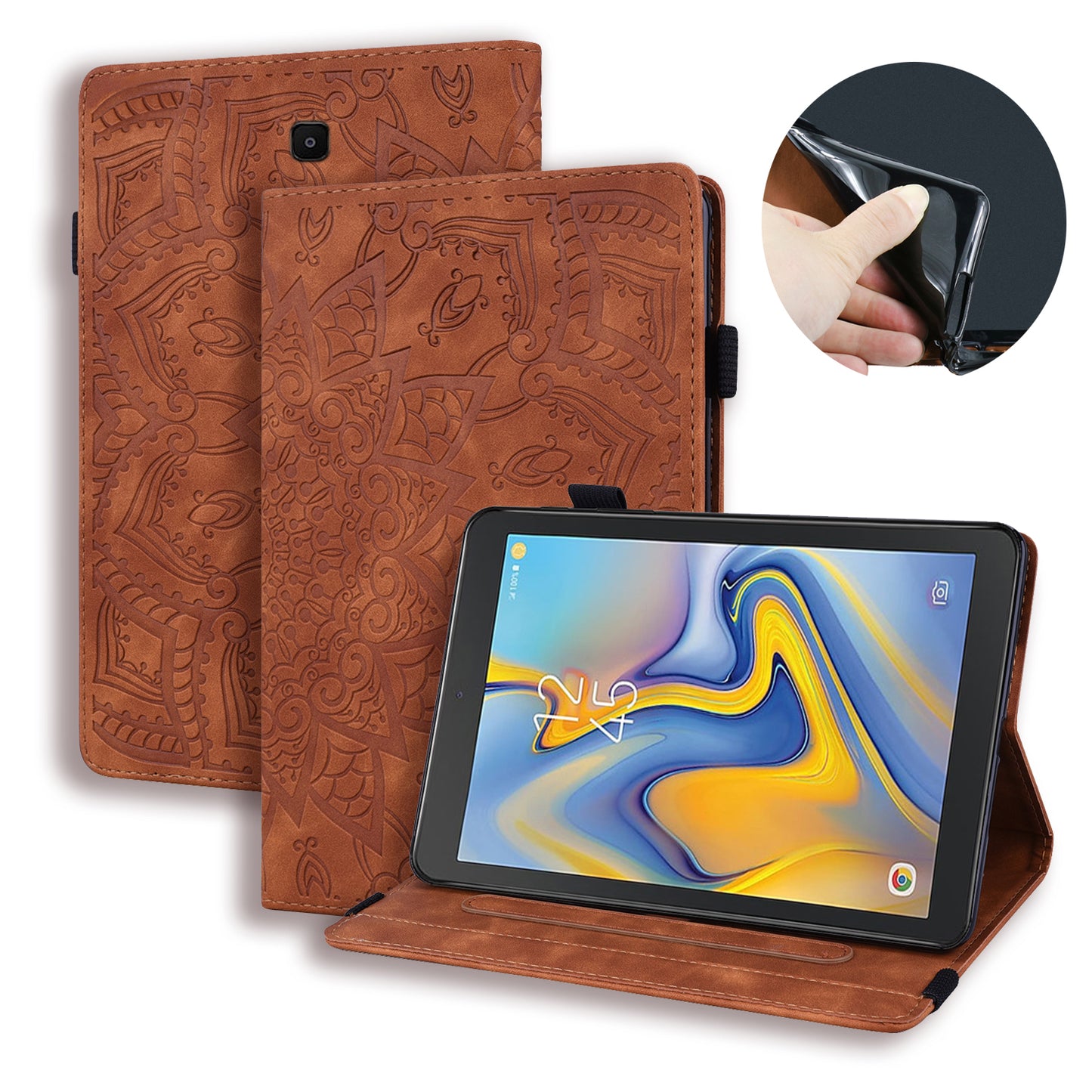 Double Hem Galaxy Tab A 8.4 (2020) Leather Case Embossing Sunflower Wallet Foldable Stand