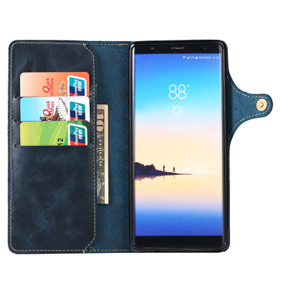 Waxed Cowhide Leather Galaxy Note8 Fastener Case Wallet Stand with Hand Strap