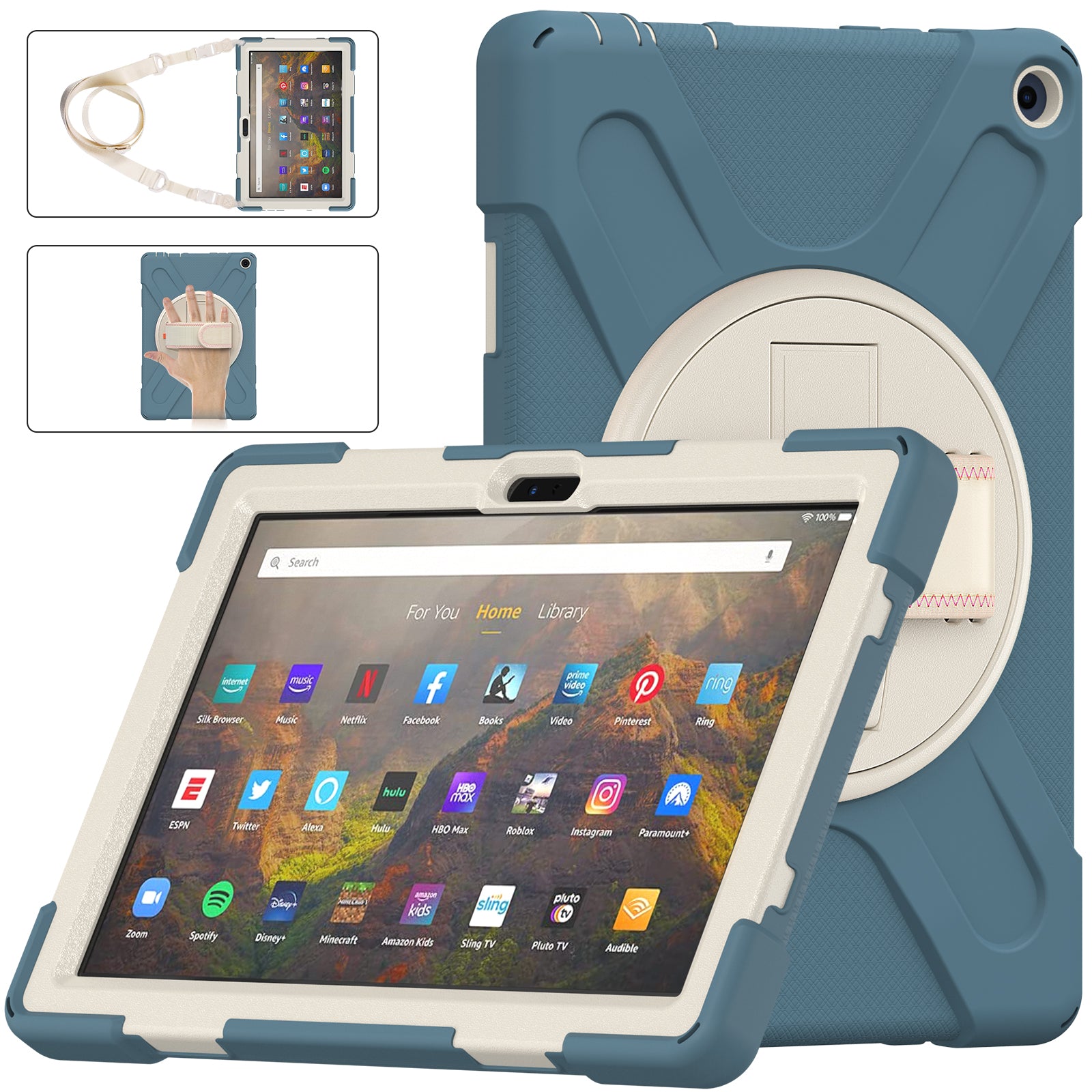 Pirate King Amazon Kindle Fire HD 10 (2021) Case 360 Rotating Stand with Hand Holder Shoulder Strap