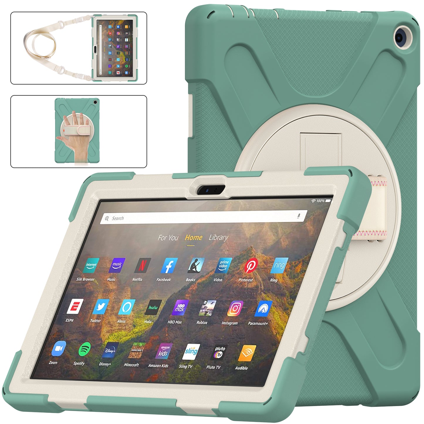 Pirate King Amazon Kindle Fire HD 10 (2021) Case 360 Rotating Stand with Hand Holder Shoulder Strap