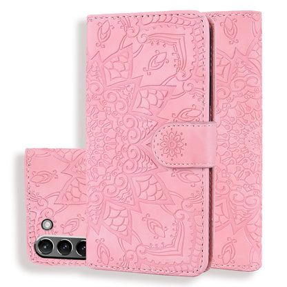 Double Hem Galaxy S21 FE Leather Case Embossing Sunflower Wallet Foldable Stand