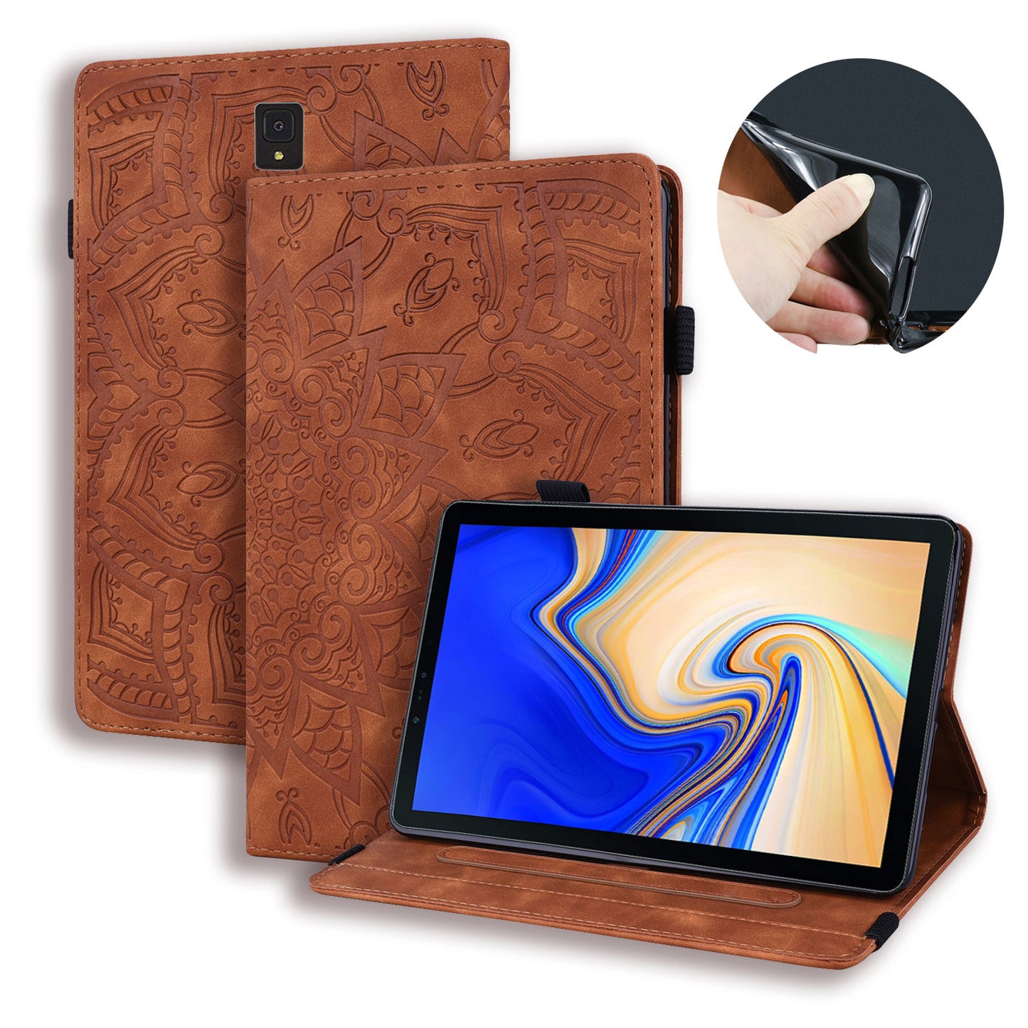 Double Hem Galaxy Tab S4 Leather Case Embossing Sunflower Wallet Foldable Stand