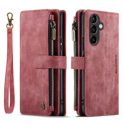 Multi-card Zipper Galaxy A54 Leather Case Double Fold Stand with Hand Strap