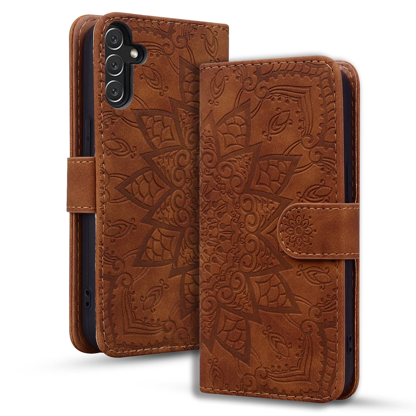 Double Hem Galaxy A24 Leather Case Embossing Sunflower Wallet Foldable Stand