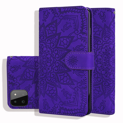 Double Hem Galaxy A22s Leather Case Embossing Sunflower Wallet Foldable Stand