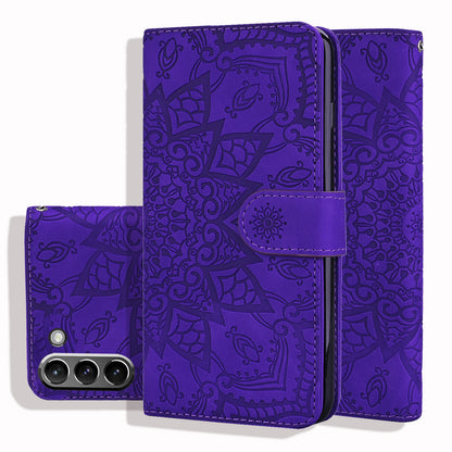 Double Hem Galaxy S21 FE Leather Case Embossing Sunflower Wallet Foldable Stand