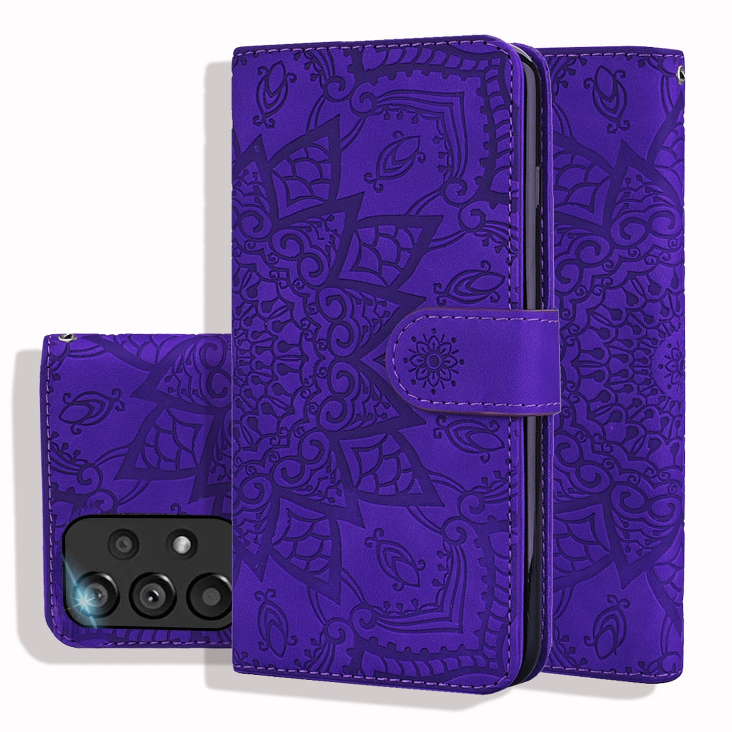 Double Hem Galaxy A23 Leather Case Embossing Sunflower Wallet Foldable Stand