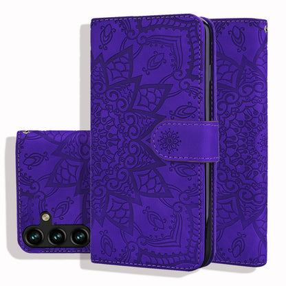 Double Hem Galaxy A54 Leather Case Embossing Sunflower Wallet Foldable Stand