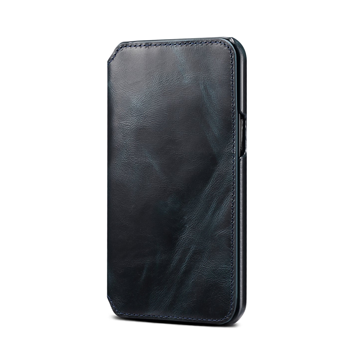 Waxed Cowhide Leather iPhone 13 Pro Willow Nail Case Wallet Stand Classical