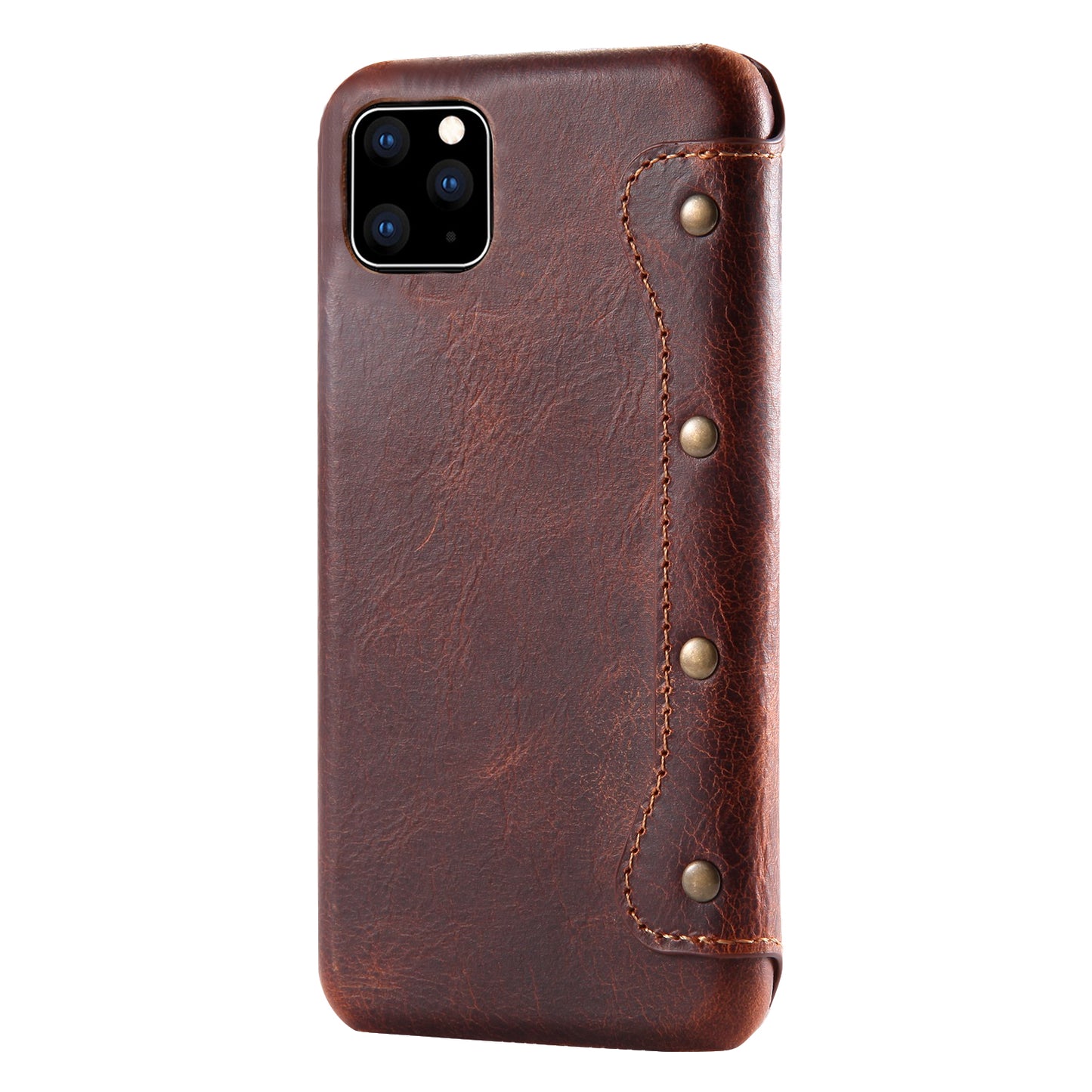 Waxed Cowhide Leather iPhone 11 Pro Max Willow Nail Case Wallet Stand Classical