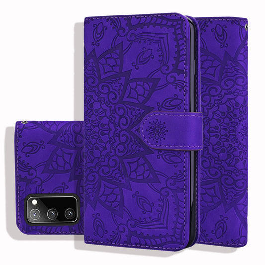 Double Hem Galaxy S20 FE Leather Case Embossing Sunflower Wallet Foldable Stand