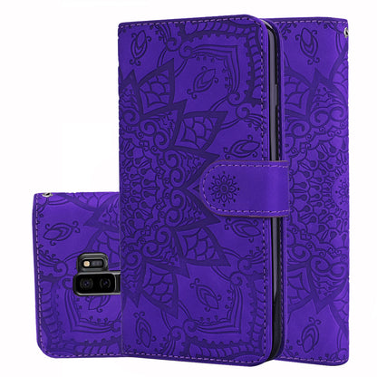 Double Hem Galaxy S9+ Leather Case Embossing Sunflower Wallet Foldable Stand