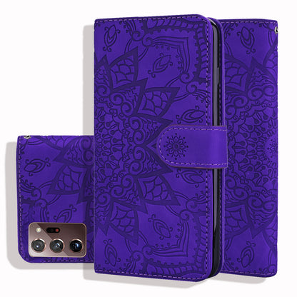 Double Hem Galaxy S22 Leather Case Embossing Sunflower Wallet Foldable Stand