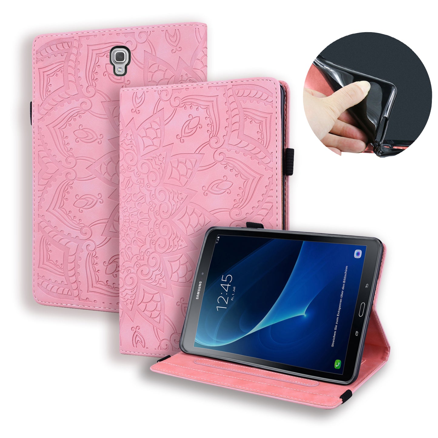 Double Hem Galaxy Tab A 10.5 (2019) Leather Case Embossing Sunflower Wallet Foldable Stand