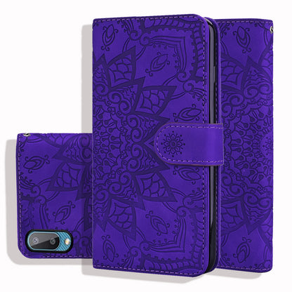 Double Hem Galaxy A02s Leather Case Embossing Sunflower Wallet Foldable Stand