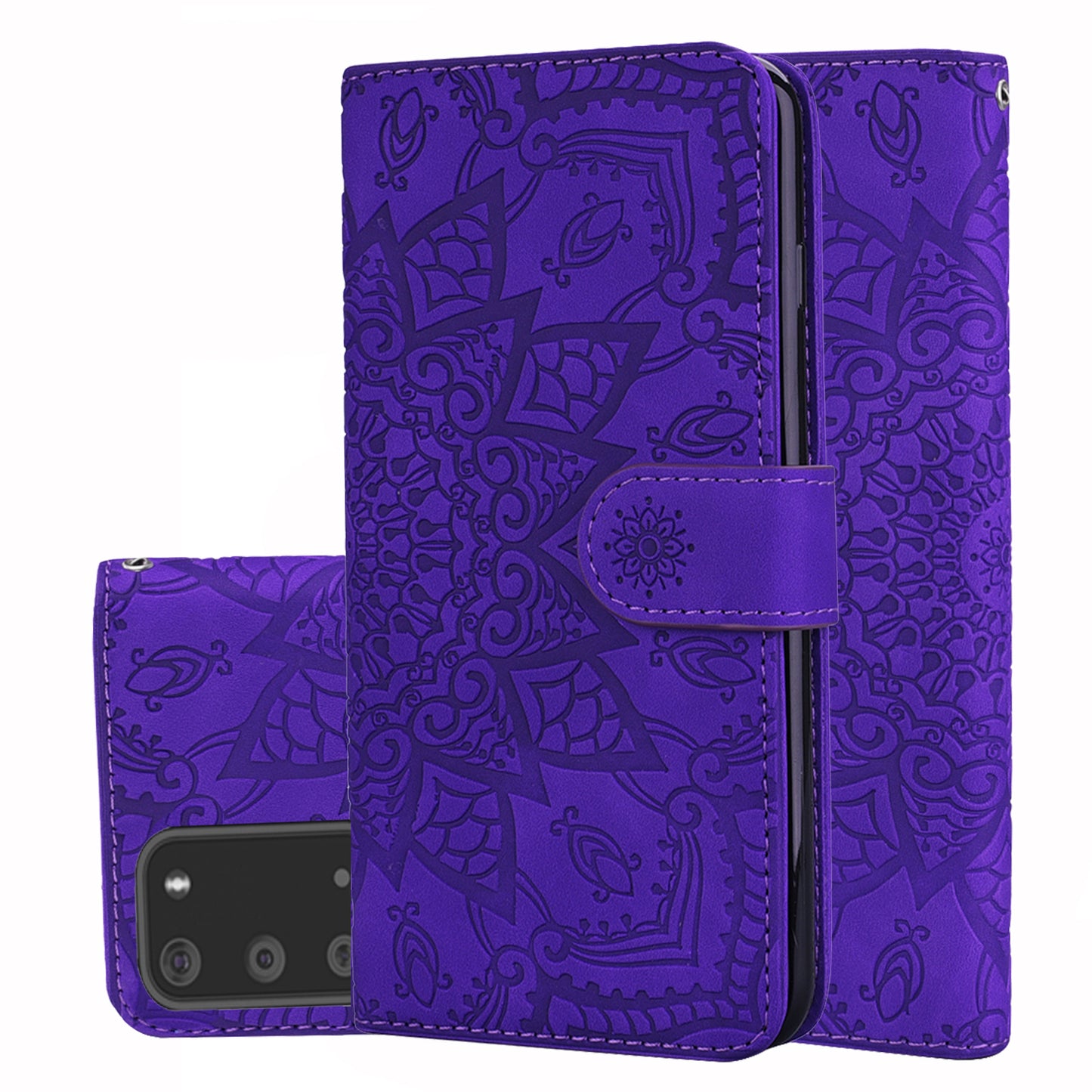 Double Hem Galaxy S20+ Leather Case Embossing Sunflower Wallet Foldable Stand