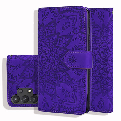 Double Hem Galaxy A32 Leather Case Embossing Sunflower Wallet Foldable Stand