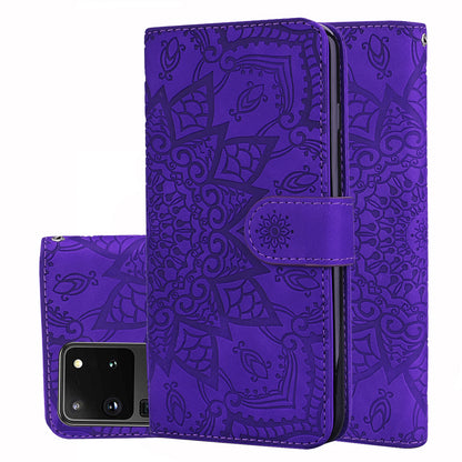 Double Hem Galaxy S20 Ultra Leather Case Embossing Sunflower Wallet Foldable Stand