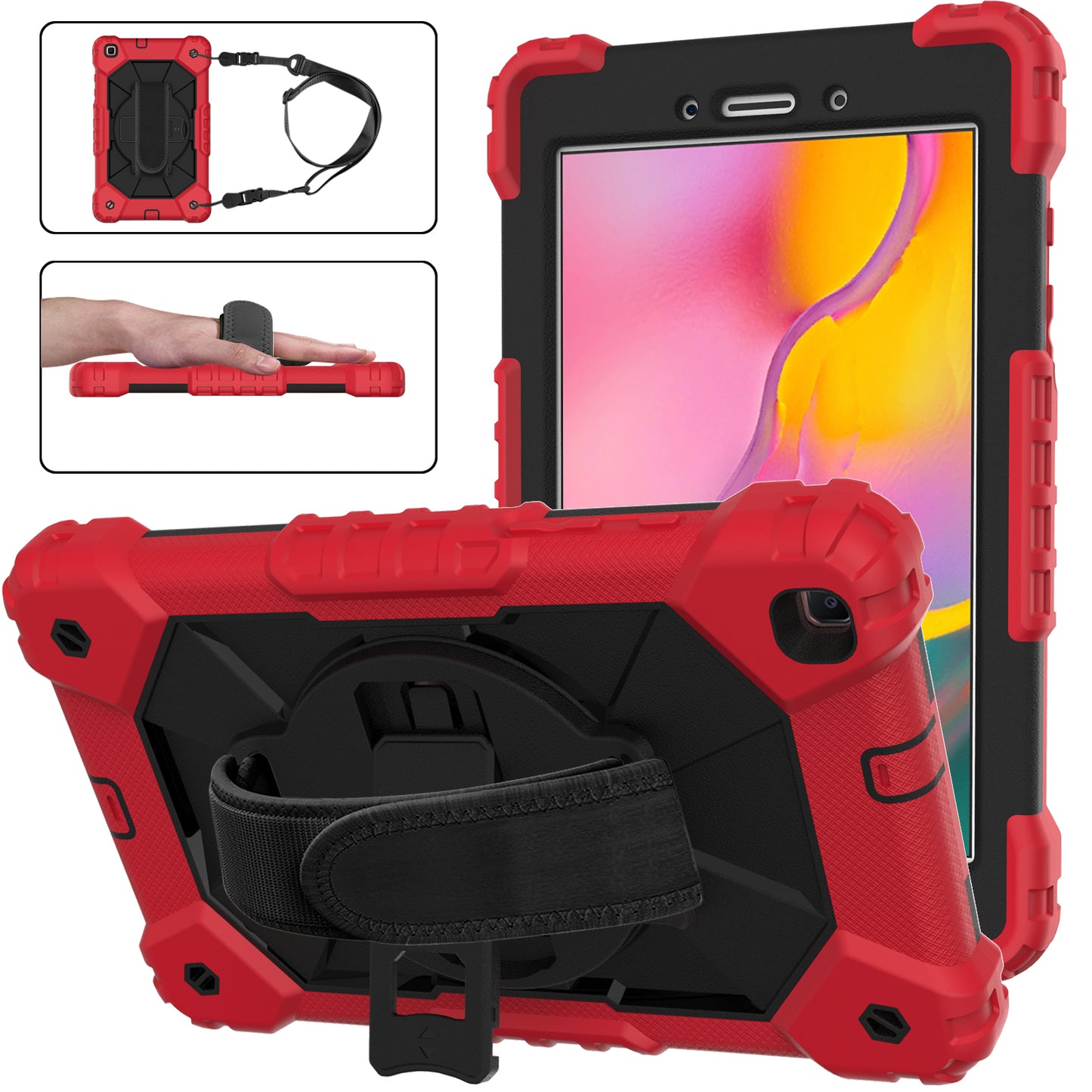 Rugged Rotating Galaxy Tab A 8.0 (2019) Shockproof Case Shoulder Strap Hand