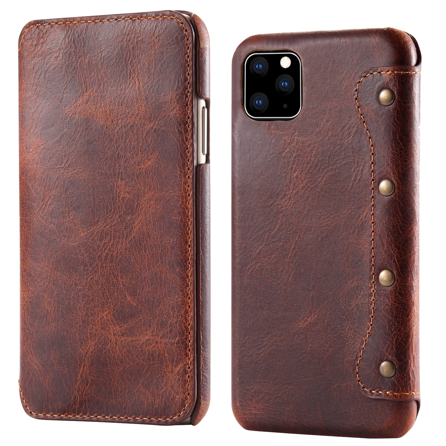 Waxed Cowhide Leather iPhone 11 Pro Willow Nail Case Wallet Stand Classical