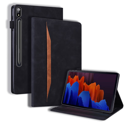 Business Stitching Galaxy Tab S7 FE Leather Case Homochromatic Retro Wallet Stand