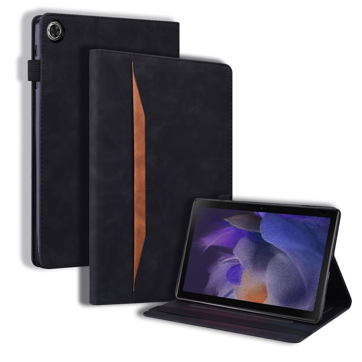 Business Stitching Galaxy Tab A8 Leather Case Homochromatic Retro Wallet Stand