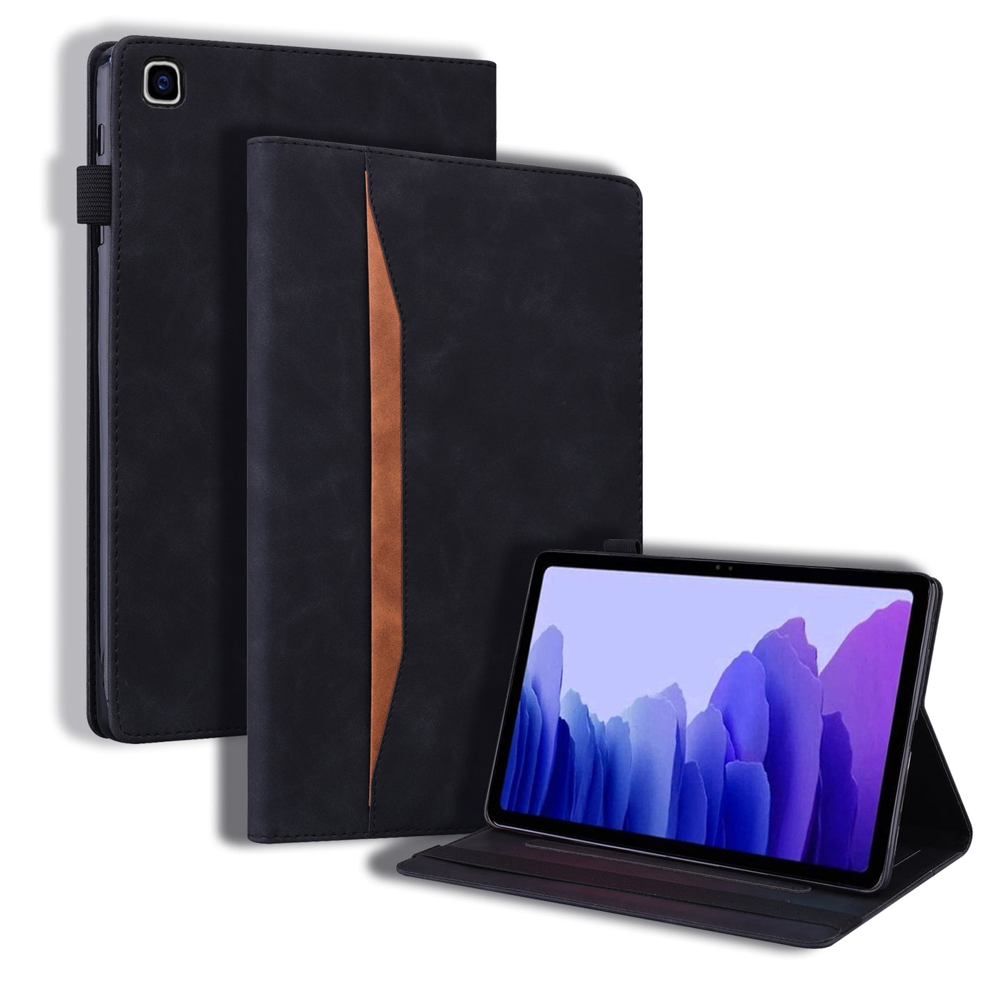 Business Stitching Galaxy Tab A7 Leather Case Homochromatic Retro Wallet Stand