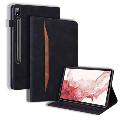 Business Stitching Galaxy Tab S8+ Leather Case Homochromatic Retro Wallet Stand