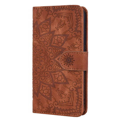 Double Hem iPhone 12 Leather Case Embossing Sunflower Wallet Foldable Stand