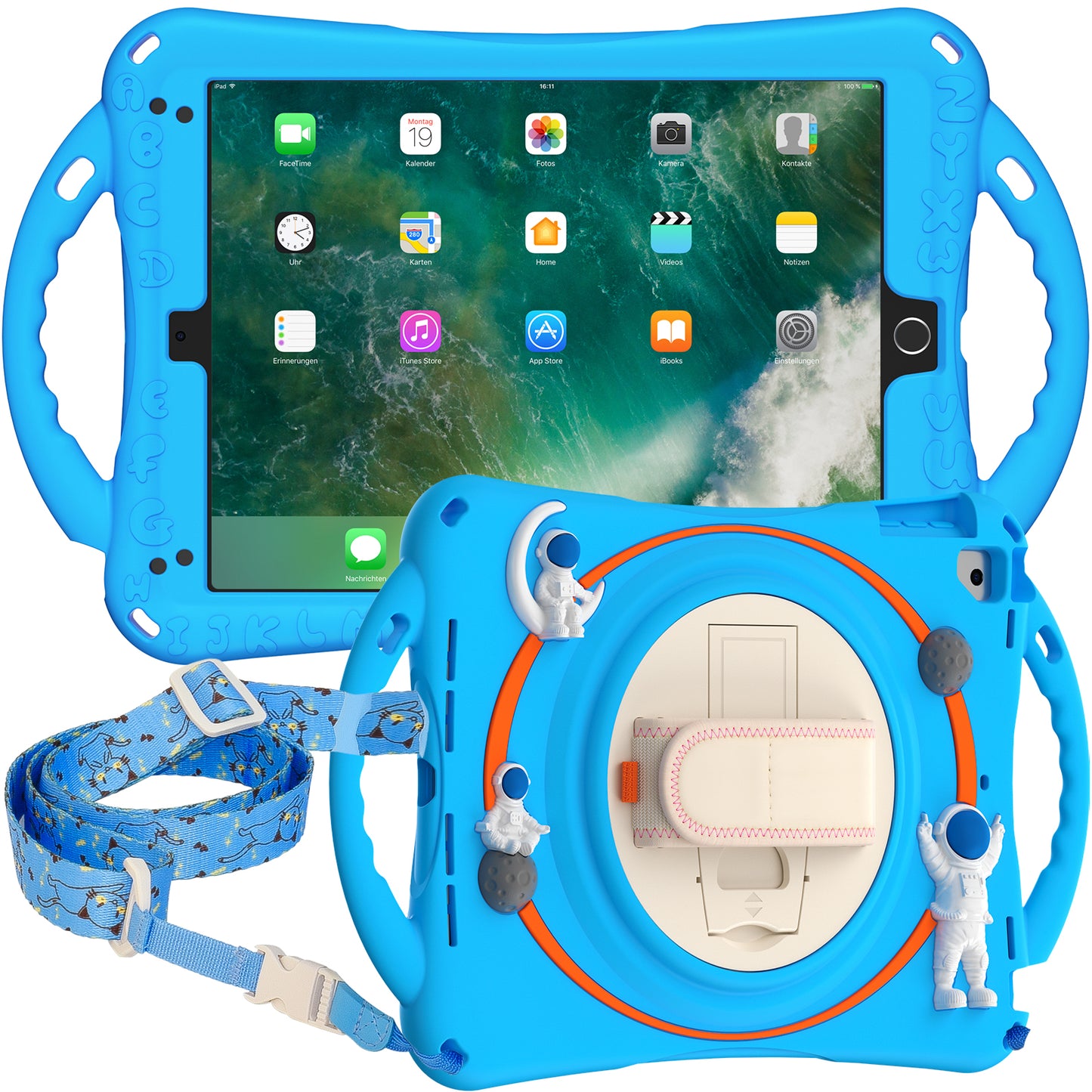 Spaceman iPad 5 Case 360 Rotating Hand Strap Removable Shoulder Strap