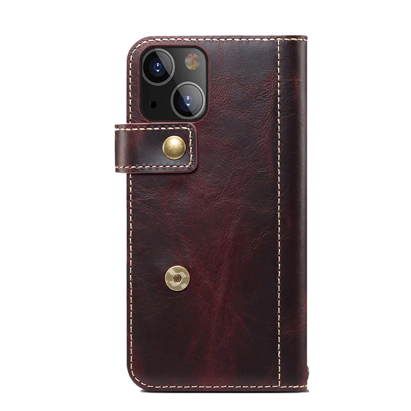 Waxed Cowhide Leather iPhone 13 Magnetic Buckle Case Wallet Stand