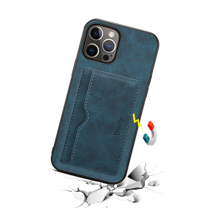 Horizontal Card Holder iPhone 12 Pro Max Back Cover Retro Leather Magnetic Stand