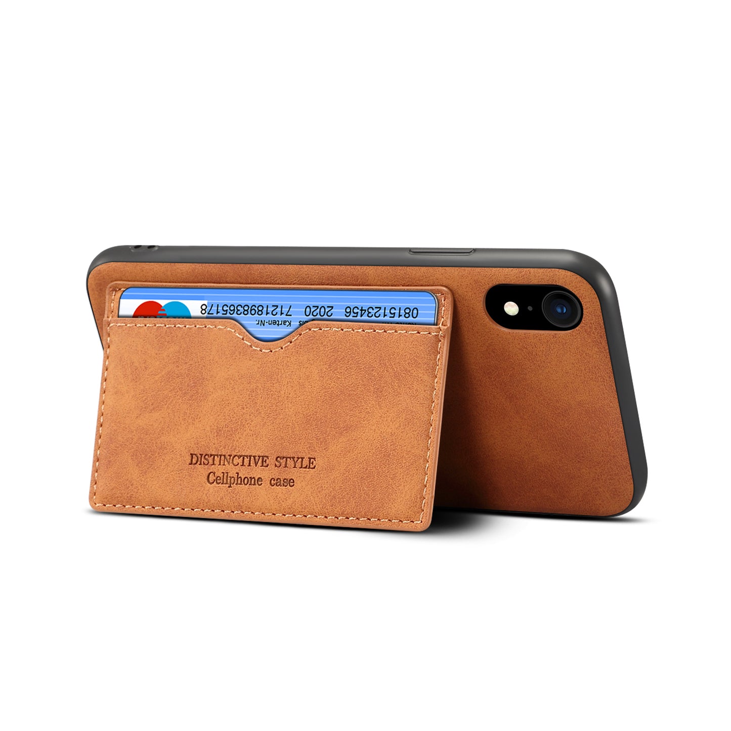 Horizontal Card Holder iPhone XR Back Cover Retro Leather Magnetic Stand