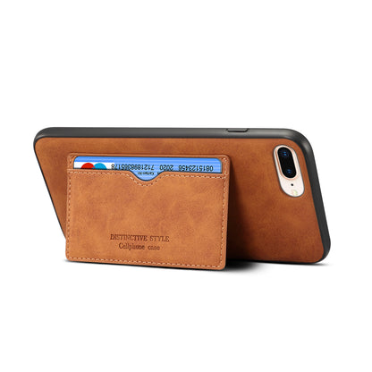 Horizontal Card Holder iPhone 8 Plus Back Cover Retro Leather Magnetic Stand