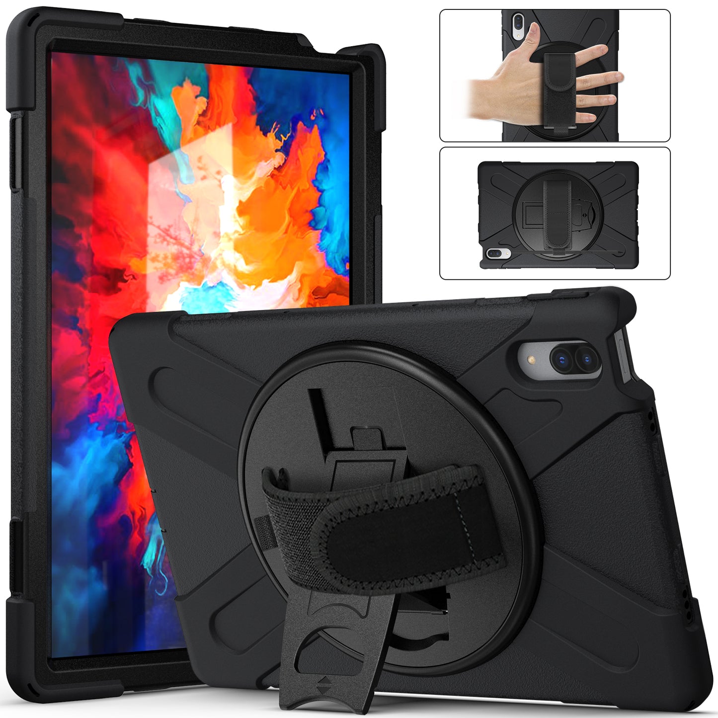 Pirate King Lenovo Tab P11 Pro (2021) Case 360 Rotating Stand Holder Shoulder Strap