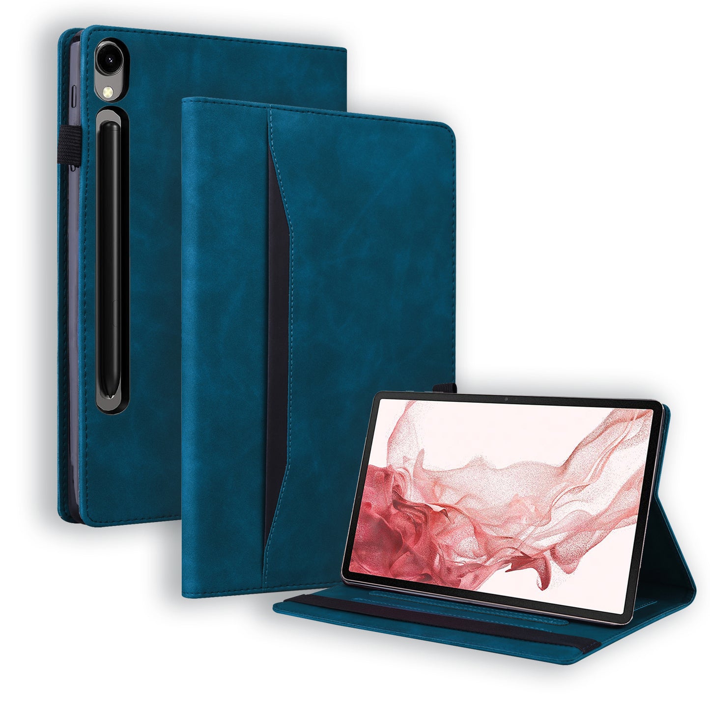 Business Stitching Galaxy Tab S9 Leather Case Homochromatic Retro Wallet Stand