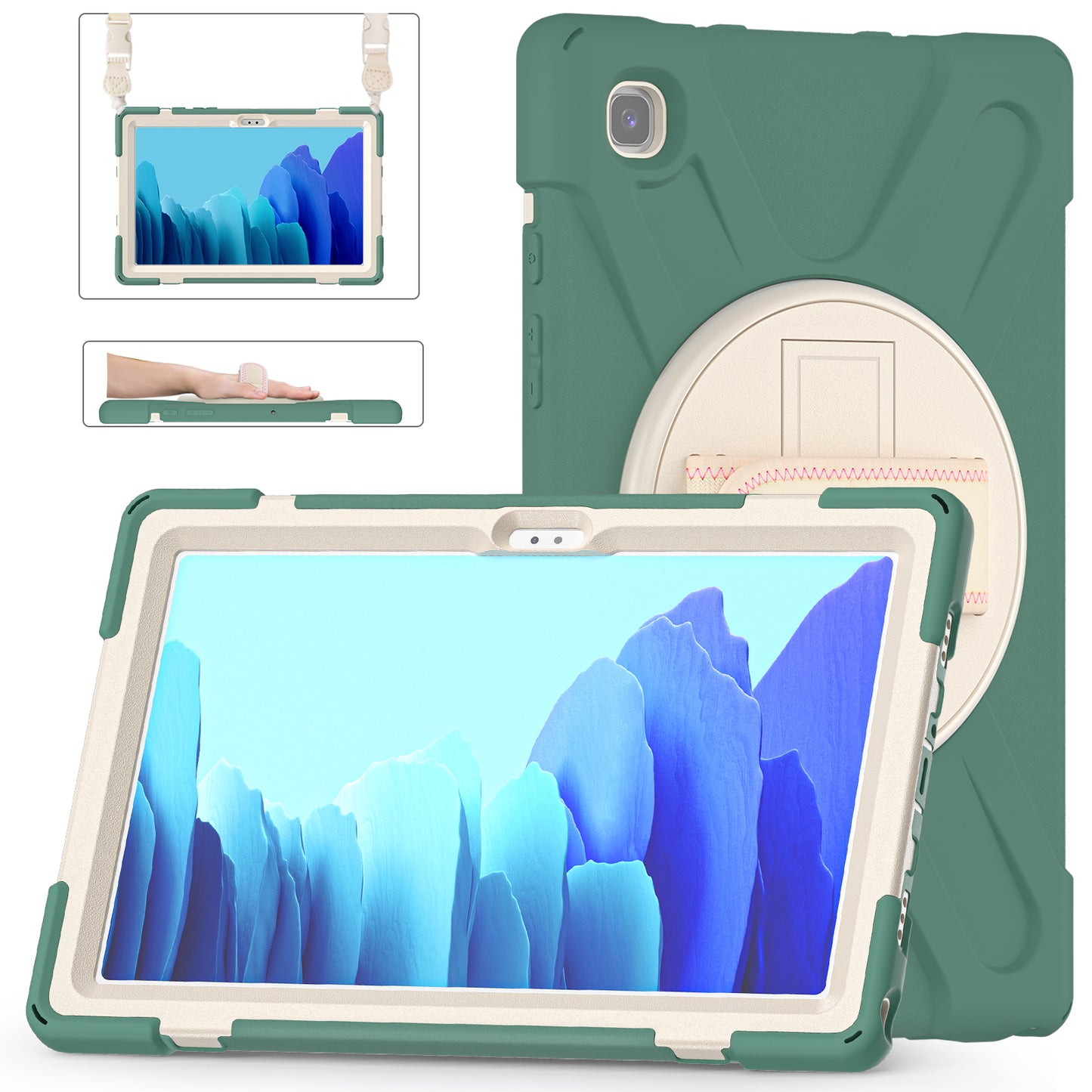 Pirate King Galaxy Tab A7 Case 360 Rotating Stand with Hand Holder Shoulder Strap