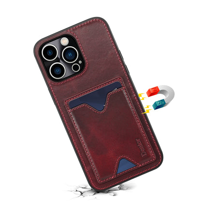 Waxed Cowhide Leather iPhone 13 Pro Wallet Cover Verticle Magnetic Kickstand