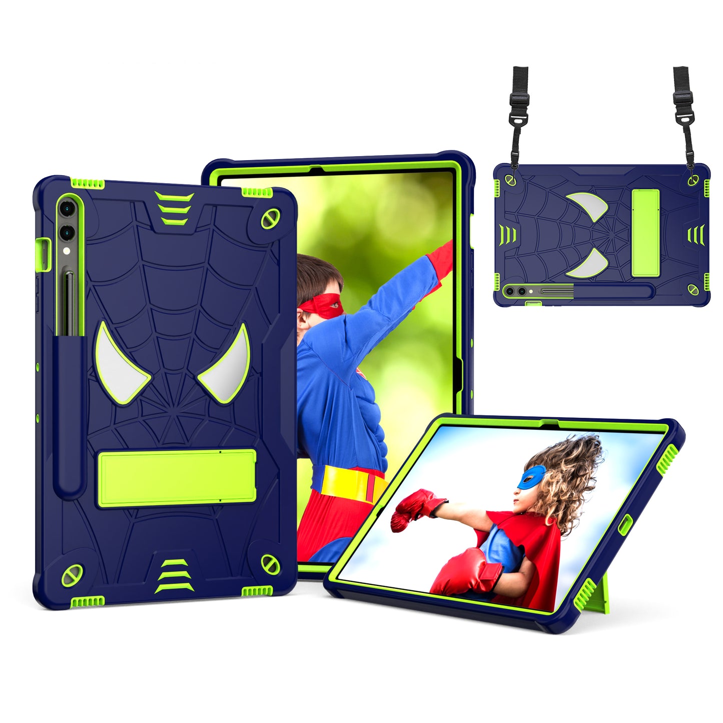 Spider-Man Galaxy Tab S9 FE+ Shockproof Case Rugged Detachable Shoulder Strap