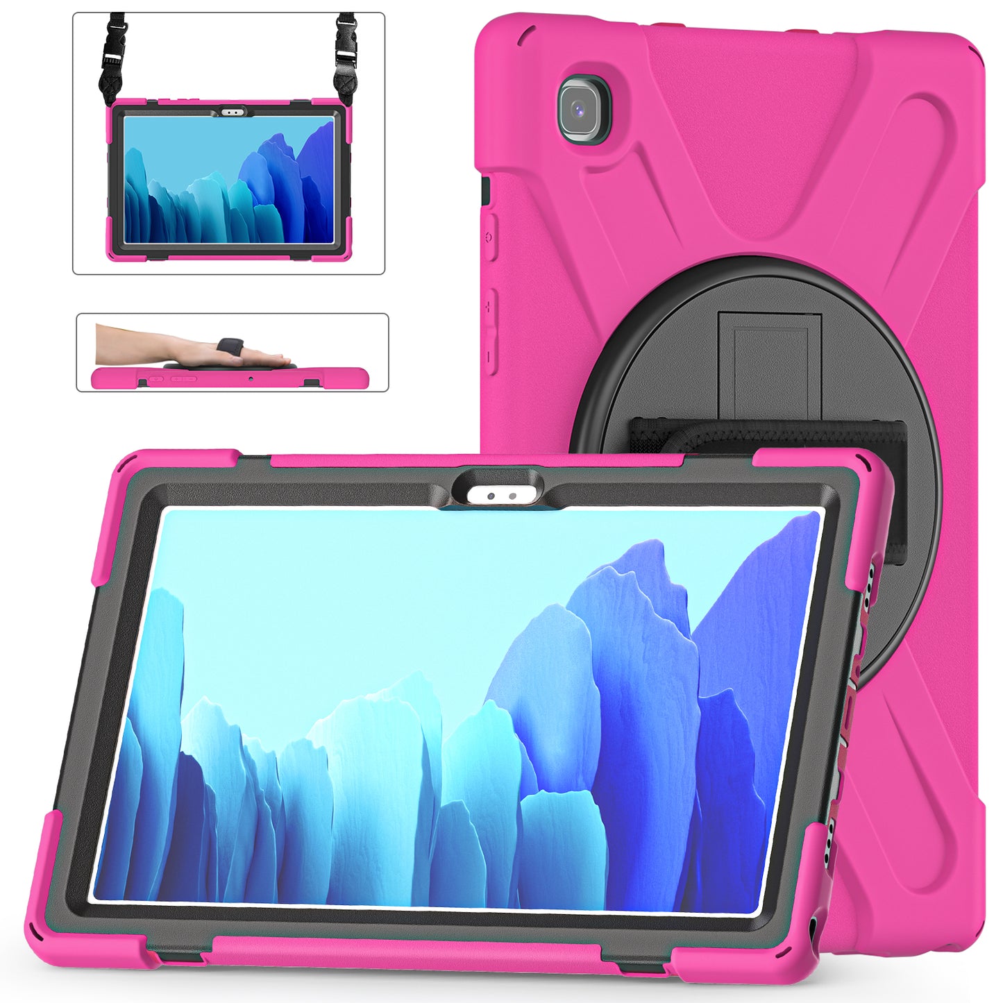 Pirate King Galaxy Tab A7 Case 360 Rotating Stand with Hand Holder Shoulder Strap