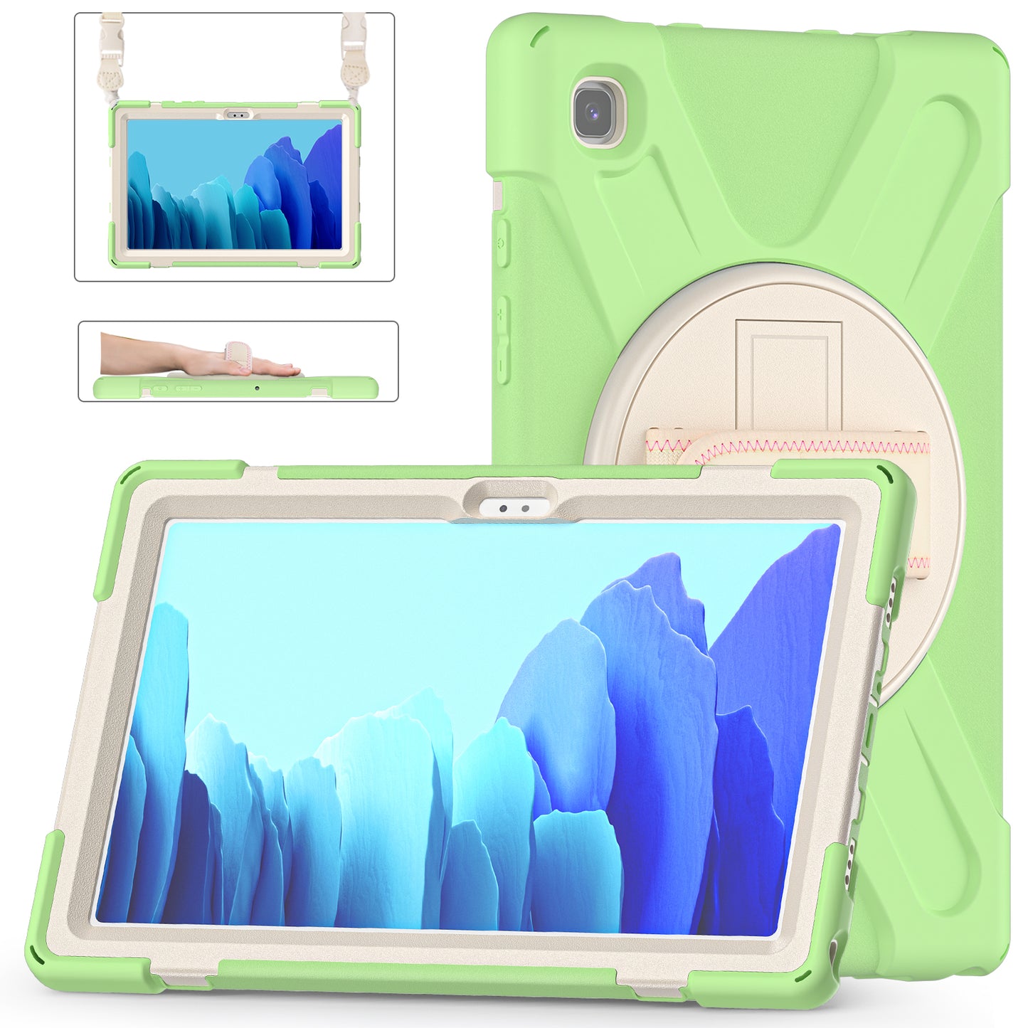 Pirate King Galaxy Tab A7 Case 360 Rotating Stand with Hand Holder Shoulder Strap