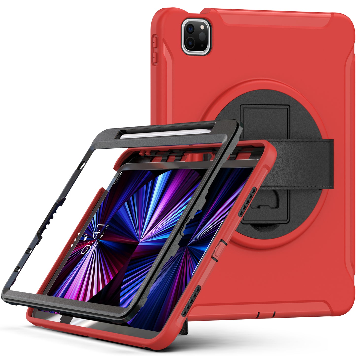 Spider Man iPad Pro 12.9 (2021) Case Genuine Leather Hand Strap Combo Rotating Stand